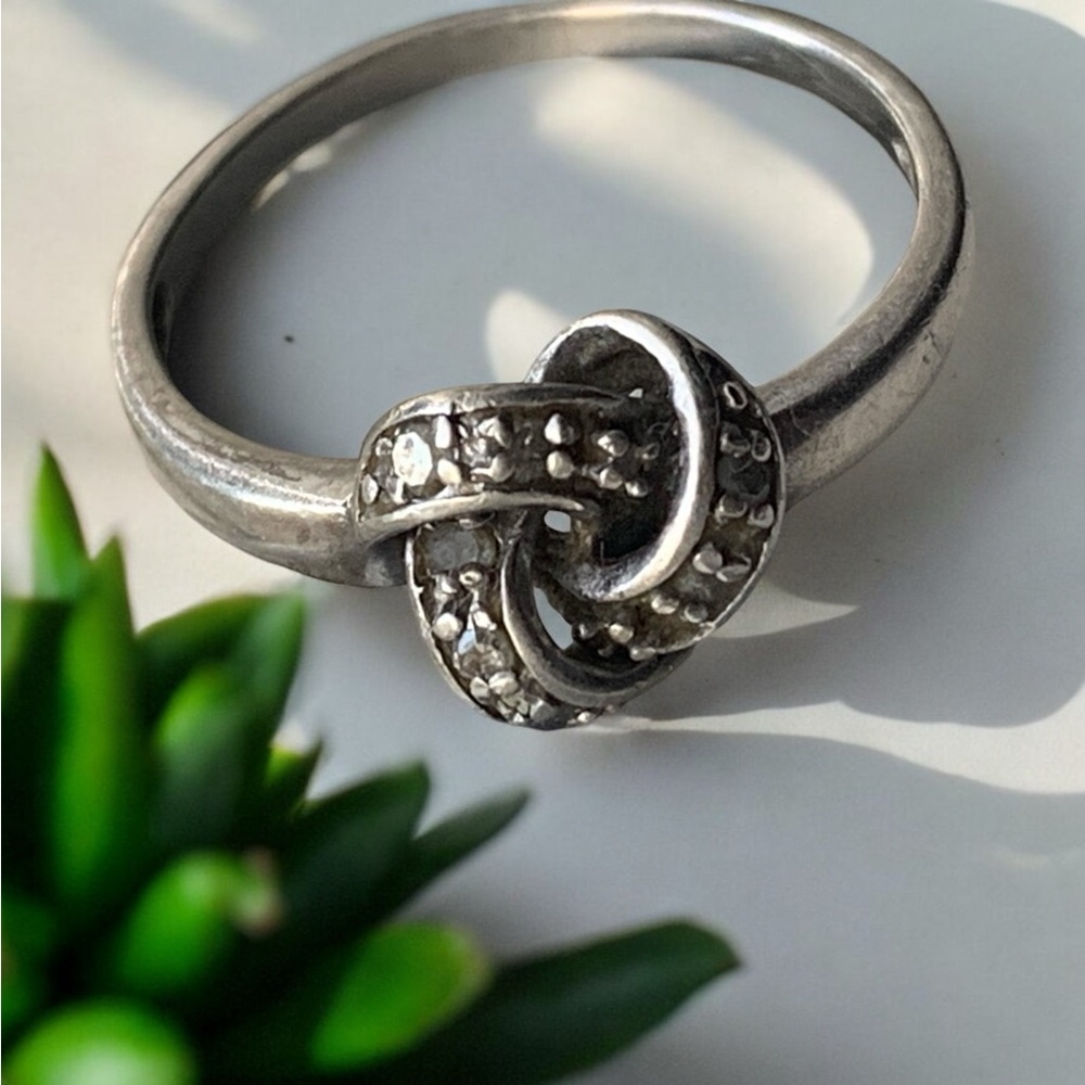 Vintage Diamond Sterling Silver Love Knot Ring Woman’s Jewelry Promise Ring - Picture 2 of 7